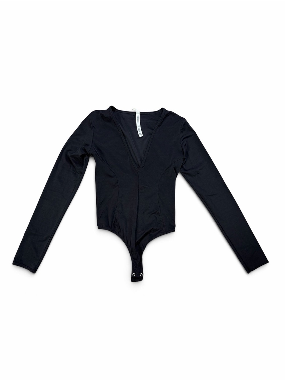 Free People Intimately Black Deep V Plunge Long Sleeve Thong Bodysuit XS